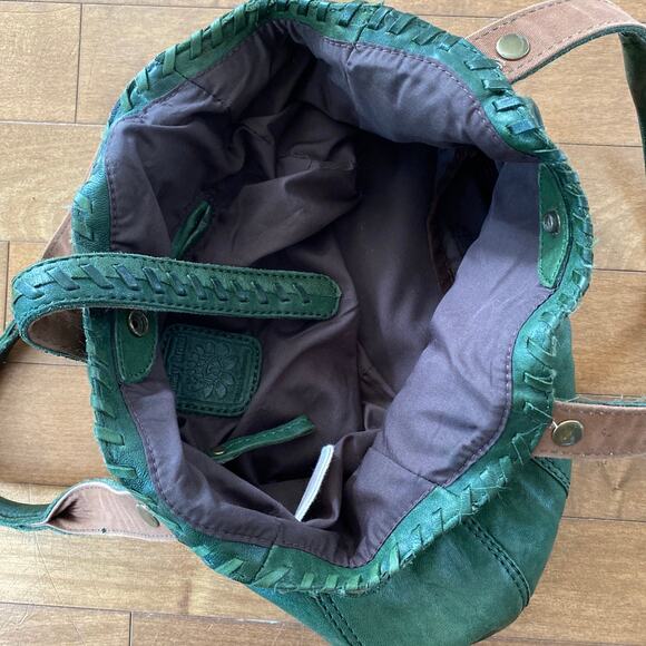 Lucky Brand Olive Green Soft Italian Leather Laced Hobo Tote Book Shoulder Bag - Picture 4 of 12